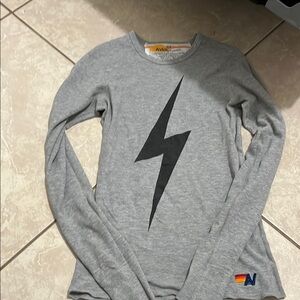 Aviator Nation Gray Tee with Black Bolt Graphic